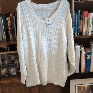 Style & Co. Cream V-Neck Cable Knit Sweater